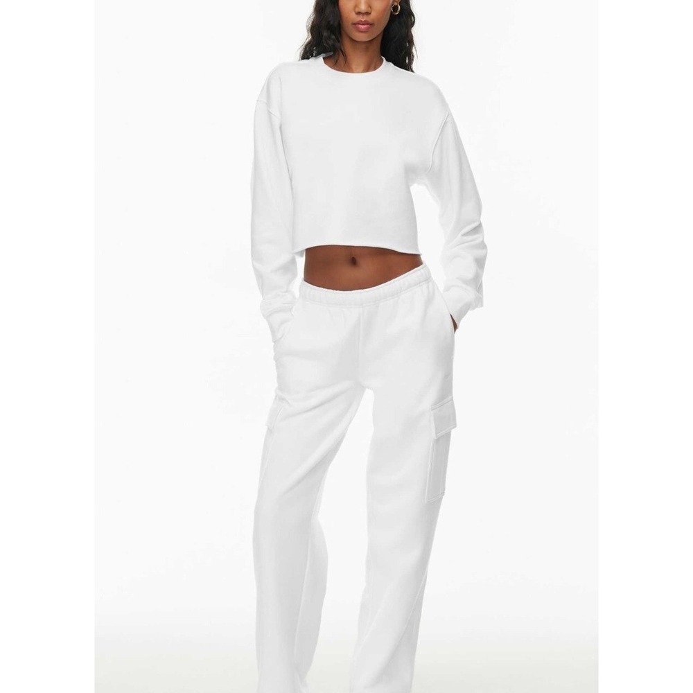 TNA Aritzia Cozy AF Steel Perfect Cropped Boxy Crew Sweatshirt Fleece White S